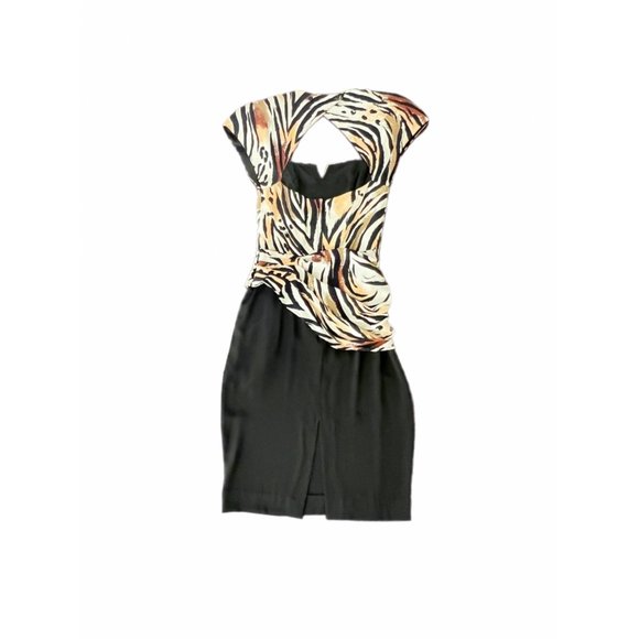 Vintage 80s Barbara Barbara Animal Print Peplum Waist Dress | Size 6 - Picture 6 of 6